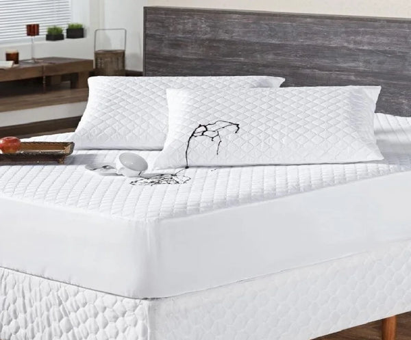 Mattress Waterproof Protector + White matted Pillowcases (Single-Pattern-Queen-King) -Various Colors