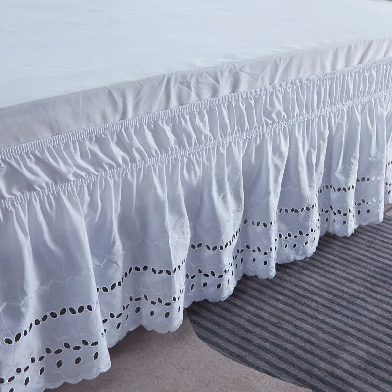 Absolutely Gorgeous Well Made Embroidered Craft Ruffled White Bed Skirt With Wrinkle & Fade Resistant Fabric -15 Inch Height