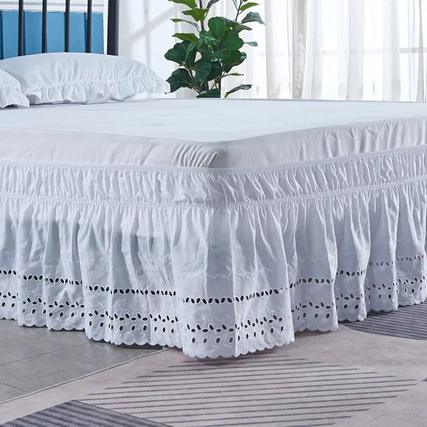 Absolutely Gorgeous Well Made Embroidered Craft Ruffled White Bed Skirt With Wrinkle & Fade Resistant Fabric -15 Inch Height