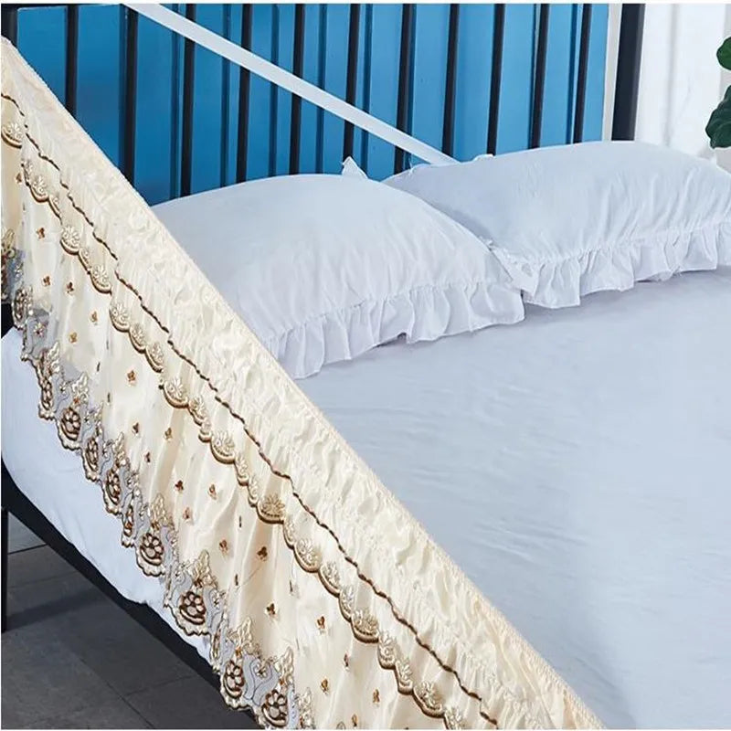 Top Selling Delicate Double Layers Luxury Stereoscopic Embroidered Flowers Lace Ruffle Bed Skirts with Strong Elastic Belt