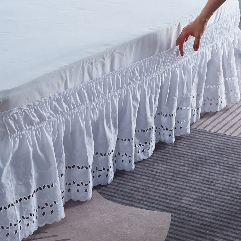 Absolutely Gorgeous Well Made Embroidered Craft Ruffled White Bed Skirt With Wrinkle & Fade Resistant Fabric -15 Inch Height