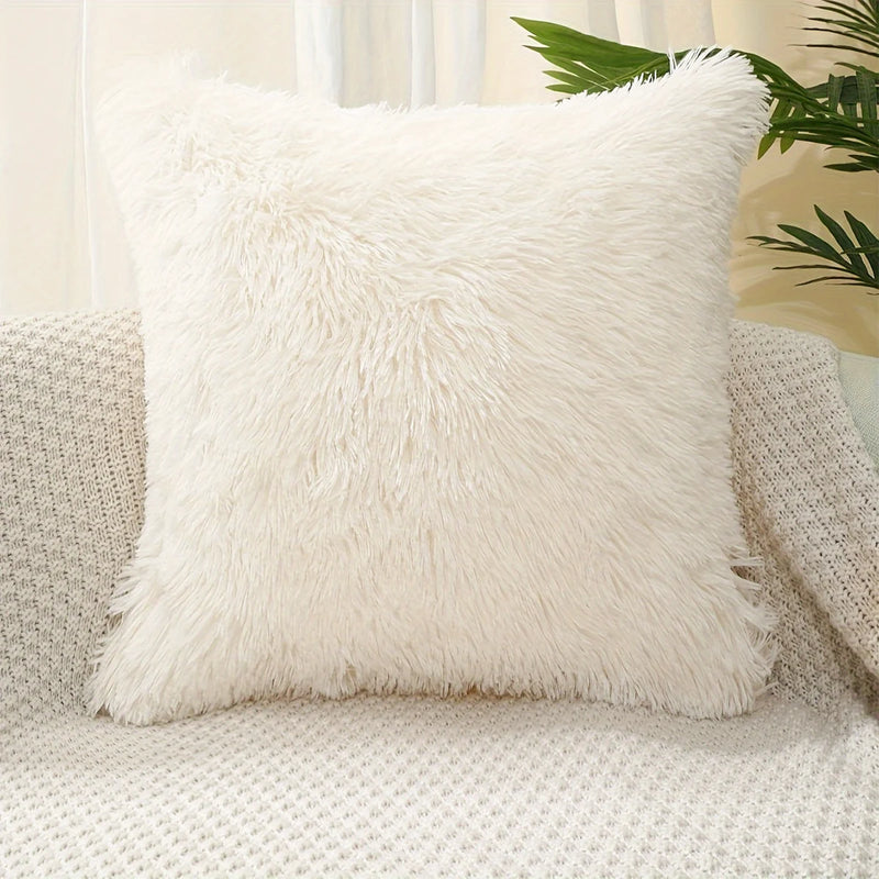 1pc Soft Plush Pillow Cover 43x43cm Solid Color Cushion Cover Square Patterned Cushion Cases for Sofa Bedroom Car Livingroom