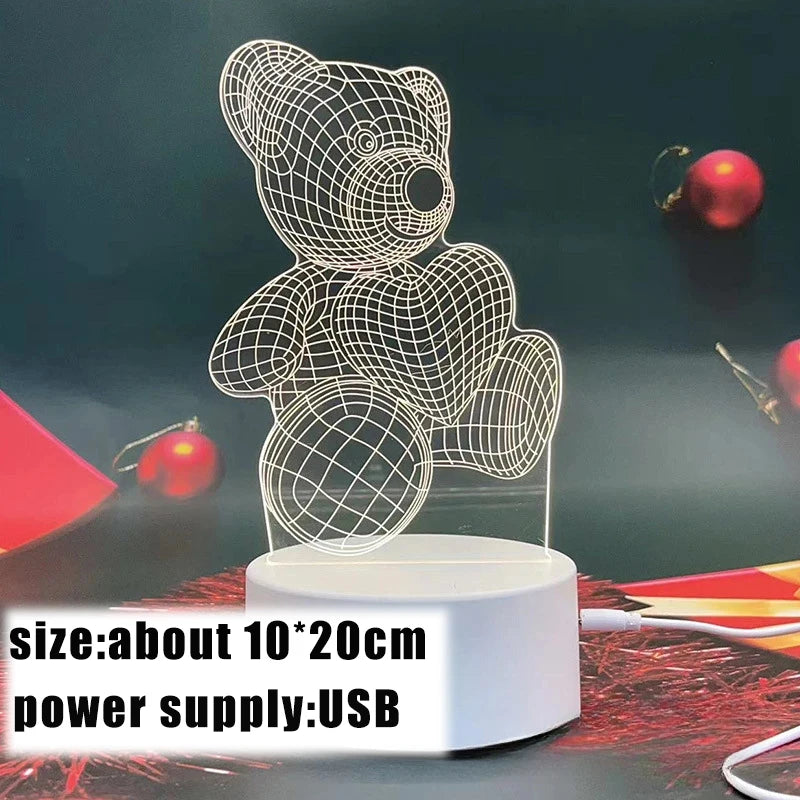 3D Creative Bear Lamp Acrylic USB LED Night Lights Lamp Xmas Christmas Decorations for Home Bedroom Birthday Decor Wedding Gifts