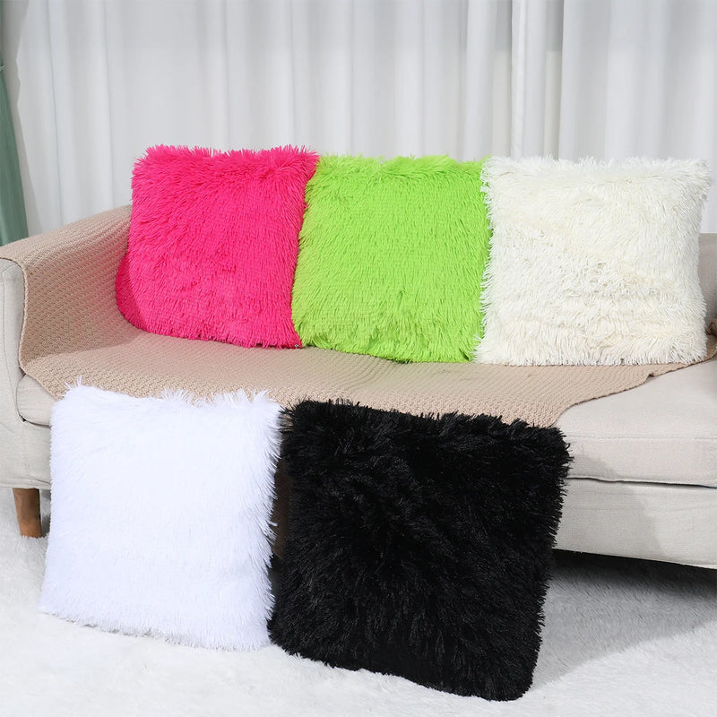 1pc Soft Plush Pillow Cover 43x43cm Solid Color Cushion Cover Square Patterned Cushion Cases for Sofa Bedroom Car Livingroom