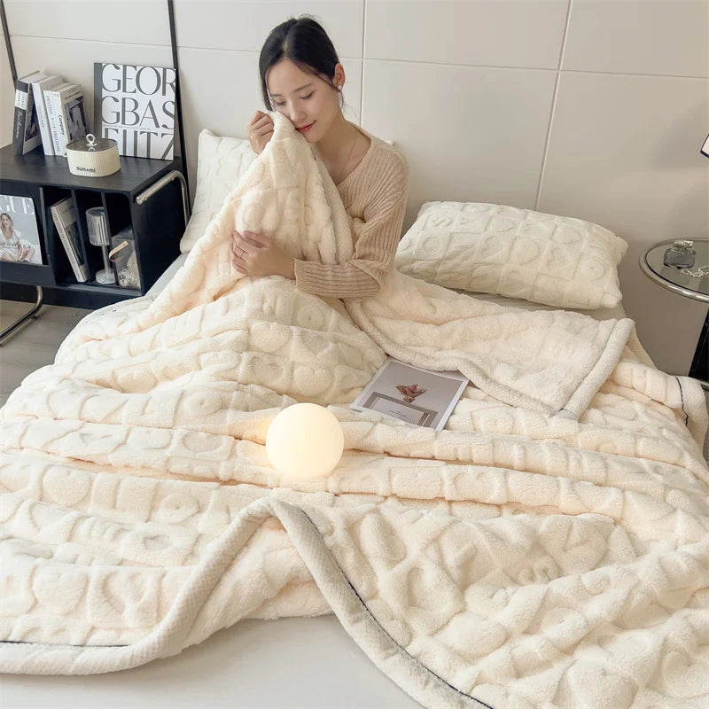 Heart Check Blanket Stylish Cozy Thickened Nap Versatile Lightweight Comfortable Blanket Adult Kid Teen Room Solid Color Bedding