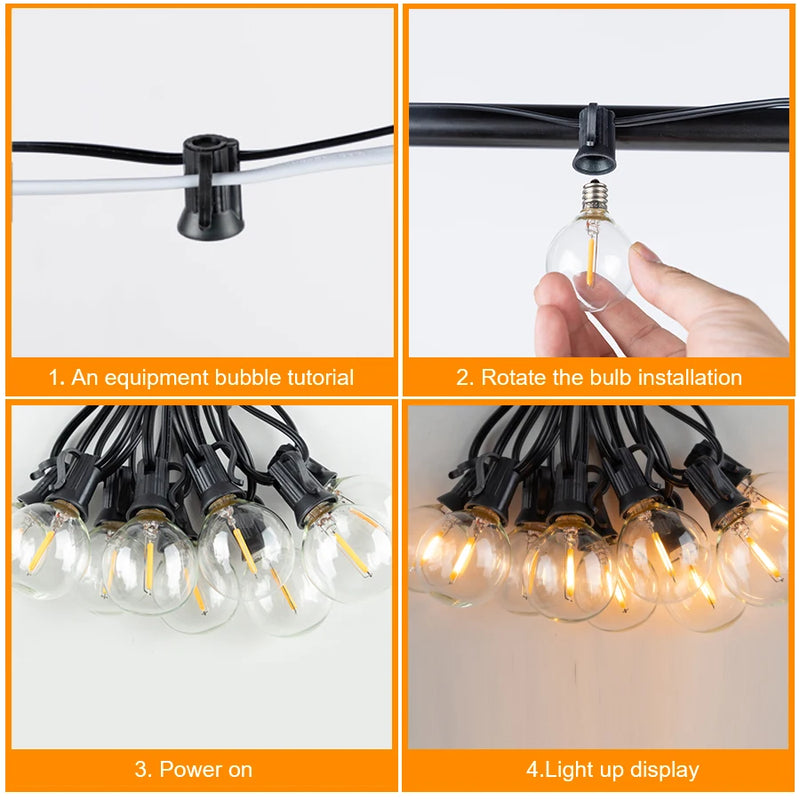 Outdoor Ball String Lights Waterproof G40 Garden Garland Dimmable Patio Lights For Christmas Party Decoration